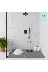 Resim Blue Home Banyo Duş Havuz Kapı Önü - Kare Petek Mat Kaymaz Kaydırmaz Pvc Paspas Gri En : 90cm. GRİ 