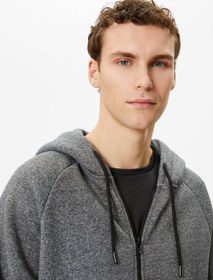 Resim Oversize Fermuarlı Sweatshirt Kapşonlu Kırçıllı Cep Detaylı Şardonlu 