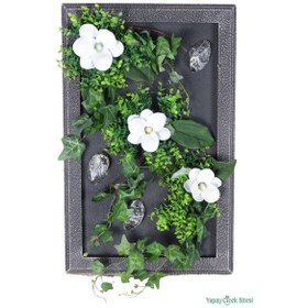 Resim Yapay Çiçek Sitesi Ahşap Çerçeveli Yapay Çiçek Duvar Tablosu 38x60 Cm Model 9 Yeşil 
