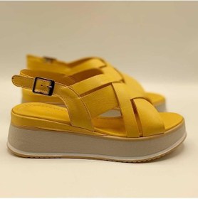 Resim Garda Sarı Deri Dolgu Topuk Sandalet Sari 