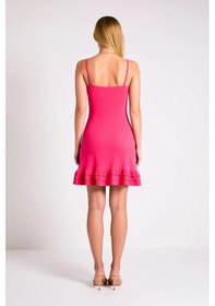 Resim Benerly Kadın Kolsuz Bodycon Örme Midi Plaj Elbisesi Fırfır Detaylı Balık Fuşya 
