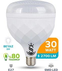 Resim ŞANLED 30W KRİSTAL Tasarruflu E27 Beyaz Işık Torch Led Ampul-1-2-4-6-8-10 Adettir 