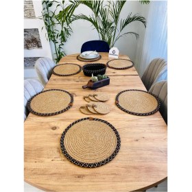 Resim Jütex Home Jüt Hasır Amerikan Servis Supla Bardak Altı ve Sepet 13 Parça 