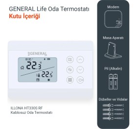Resim General ILLONA HT330S Rf Kablosuz Günlük ve Haftalık Programlanabilir Oda Termostatı 