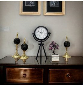 Resim Siyah Metal Ofis Salon Otel Ayaklı Masa Saati 26 45 Cm M6 