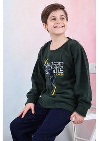 Resim Yeni Sezon Sonbahar/kış Erkek Çocuk Skate Desenli Polar Pijama Takımı 4515 Haki Yeşili 
