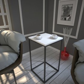 Resim Pasific Home Pure Yan Sehpa, Metal Yan Sehpa ,Ahşap Beyaz 