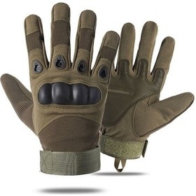 Resim Motosiklet Hard Shell Taktik Eldiven Korumalı Uzun Haki Yeşil 