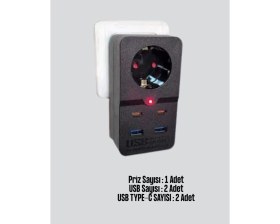 Resim Akıllı Akım Dengelemeli Priz 2500W 4 USB Type C Çıkışlı Midastech 
