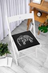 Resim RealHomes Retro Mandala Fil Desenli Özel Tasarım Fermuarlı Sandalye Minderi 