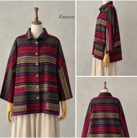 Resim EMZEYN Etnik Desenli Salaş Kimono Ceket - Baharlık Oversize Tasarım 