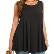 Resim Kadınlar İçin Plus Beden Kolsuz Zeytin Yeşili Yuvarlak Yaka Tank Top - Rahat Kesim Yazlık Tatil Üstü, Makinede Yıkanabilir Şık Plaj ve Ev Giyimi, Yazlık Tank Tops 