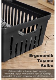 Resim 5'li Modüler Kaşıklık Seti - Mutfak Düzenleyici Çekmece İçi Organizer Bıçaklık Kepçelik Siyah Siyah 