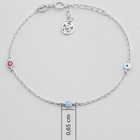 Resim Minimal Nazar 18 Ayar Beyaz Altın Kaplama 19 Cm Gümüş Bileklik Rodyum 