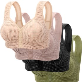 Resim 4 adet Kadın İç Çamaşırı, Tel Olmayan, Polka Dot Baskı, Ön Kapatma, Push-Up Anti-Sagging, Yumuşak Astar, Nefes Alabilir ve Rahat, Orta Yaşlı ve Yaşlı Kadınlar İçin İdeal 