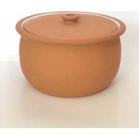 Resim Topsan Doğal Toprak Güveç Tencere Büyük Boy(Beyaz Sırlı) 