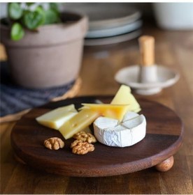 Resim Akayev Ahşap 30 Cm Ayaklı Sunum Tabağı - Pasta Tabağı - Doğal Sunumluk Kahverengi 