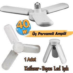 Resim Badem10 Üç Pervaneli Tasarruflu Ampul 40 W LED Lamba Beyaz E27 Duy 3600 Lümen Uzun Ömürlü 220 Volt 1 Adet 