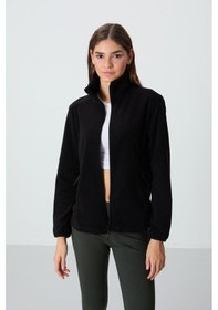 Resim Tommy Life Siyah Dik Yaka Fermuarlı Rahat Form Kadın Polar Sweatshirt - 97173 Siyah 