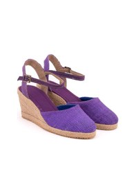 Resim Star Tombis Topuğu Açık Bilekten Bantlı Dolgu Topuk Keten Hasır Espadril Mor 
