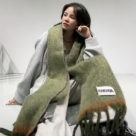 Resim 1pc Preppy Tarzı Renk Blok Şal Kadınlar Için - %100 Polyester, Dekoratif ve Sıcak, Rüzgar Geçirmez, Esnek Değil, Fringe Detay, Bağlama Boya Tekniği, Dışarı Çıkış İçin - Üniseks Tasarım 