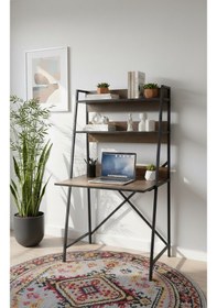 Resim Modern Raflı Çalışma Masası 60x150 - Bilgisayar Ofis Ders Masası Oyuncu Masası Metal Siyah 