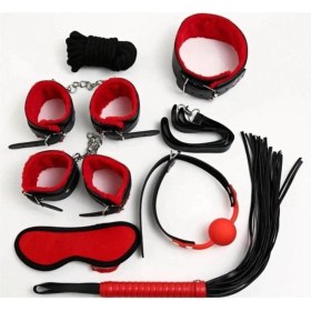 Resim Dodes Dodes Kırmızı/siyah Içi Tüylü Deri 7'li Harness Set 