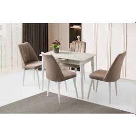 Resim Milano Hg Marmo Ahşap Salon Yemek Masa Sandalye Takımı 4 Sandalyeli Ortadan Açılır Büyüyen 60x100cm 