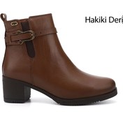 Resim GÖNDERİ(R) Kadın / Kız Taba Floter Fermuarlı Kalın Topuklu Hakiki Deri Bot 