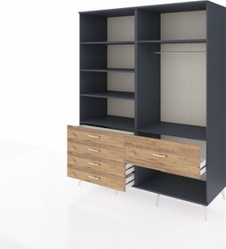 Resim Kronos Gardrop 6 Raflı 5 Çekmeceli Tek Askılı 176x59x221 Antrasit-antrasit/çam Antrasit/çam 