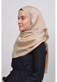 Resim Altobeh Kadın Düz Renk Pırıltı Simli Tesettür Shawl Parlak Abiye Şal - Koyu Bej 