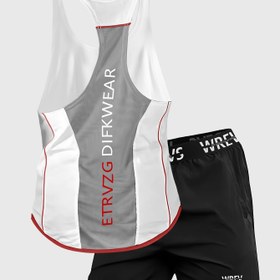 Resim 2 Adet Erkek Hızlı Kuruyan Spor Seti - Kolsuz Yelek ve Uyumlu Şort, Nefes Alabilir Antrenman Kıyafeti Beyaz/Siyah/Kırmızı/Gri Renklerde - Askılı Bel Bandı, İnce Ağır Atletik Egzersiz için Ideal: Dövüş Sanatları, Güreş, Jimnastik 