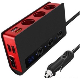Resim Ximistore9 180w Araç Şarj Cihazı - 4 Usb Qc3.0 Dahil Ve Sigara Ateşleyici Fonksiyonu, 12-24v Voltmeterli, Siyah-kırmızı 
