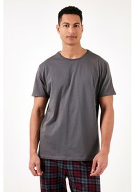 Resim Buratti Ekoseli Pamuklu Regular Fit Kısa Kollu Erkek Pijama Takımı 6572006 Füme 