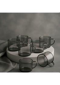 Resim Elta Collection 6 Lı Füme Cam Kupa Kahve Fincanı Isıya Dayanıklı, Minimal Tasarım, 120 Cc Gri 