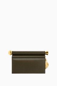 Resim Koyu Zeytin Vegan Deri Clutch,Metal Kolye Detaylı 