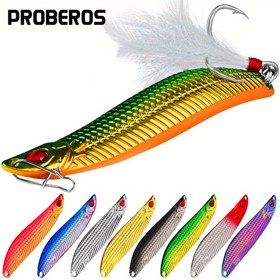 Resim PROBEROS 1'li Paket S-Şekilli Metal VIB Balık Yemi, 3D Simüle Balık Gözleri, Lazer Ölçüler ve Tüy Üçlü Kancalar ile Çoklu Yüzme ve 3 Geri Alma Modu. Trolling, Atış ve Kurşun Baş Balıkçılığı için Uygun Bass ve Alabalık İçin 