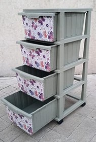 Resim 4 Çekmece Tekerlekli BüyükBoy Komidin Sebzelik Kelebek Desen Yüksekliği 93cm 43x38 Plastik Dolap Raf 