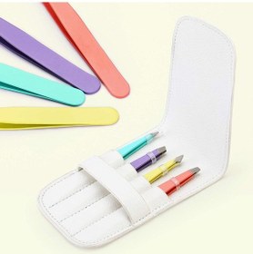 Resim Valkyrie Deri Çantalı Eğimli Kaş Cımbız Seti Beyaz 4'lü 