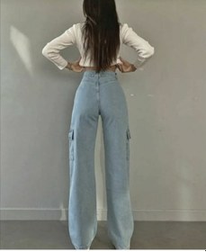 Resim Kadın Açık Mavi Kargo Cep Palazzo Wide Leg Bej Buz Mavi 