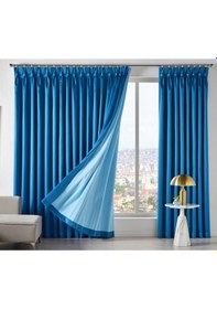 Resim Dauble Blackut Karartma Perde Tek Kanat 1x2 Amerikan Pileli Fon Perde MAvi 