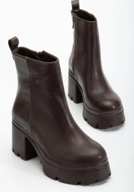 Resim Topuklu Bot Kadın Platform Kahve Yüzüdüz Fermuarlı-4197 Kahve 