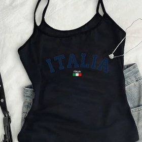 Resim Kadınlar İçin İtalyan Bayrağı Baskılı Omuz Açık Kolsuz Üst - Esnek Polyester Yazlık Tank Top, Makinede Yıkanabilir Seyahat Giysisi, Günlük Konforlu Moda, Şeffaf Olmayan Malzeme 