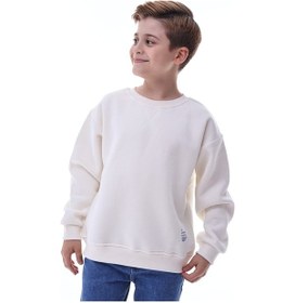 Resim Erkek Çocuk Sweatshirt %100 Pamuk Rahat Kalıp 5-10 Yaş Krem 