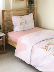 Resim Evmila Unicorn Desenli Nevresim Takımı - 160x220cm Nevresim +50x70cm Yastık Kılıfı+90x190cm Çarşaf 