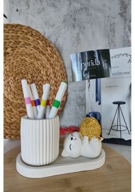 Resim Dekoratif Sevimli Kedi Kalemlik Ve Notluk Seti Metalik 