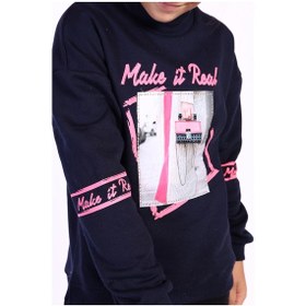 Resim Toontoy Kız Çocuk Baskılı Taş İşlemeli Balıkçı Yaka Sweatshirt Lacivert 