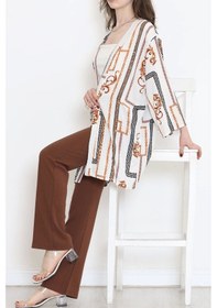 Resim Desenli Kimono Beyazkahve - 1658.1095. Çok Renkli 
