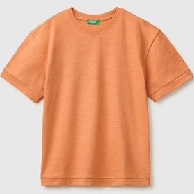 Resim United Colors Of Benetton Erkek Çocuk Turuncu Arkası Baskı Detaylı Bisiklet Yaka T-shirt 6-14 Yaş -2851 