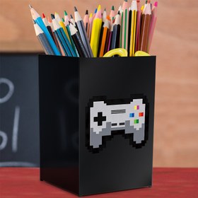 Resim 1 Adet Pixel Oyun Konsolu Desenli Kare Masaüstü Organizer, Çok Fonksiyonlu Kırtasiye ve Kalemlik Saklama Kutusu, Tasarımda Hafif Pozisyon Değişiklikleri ile 